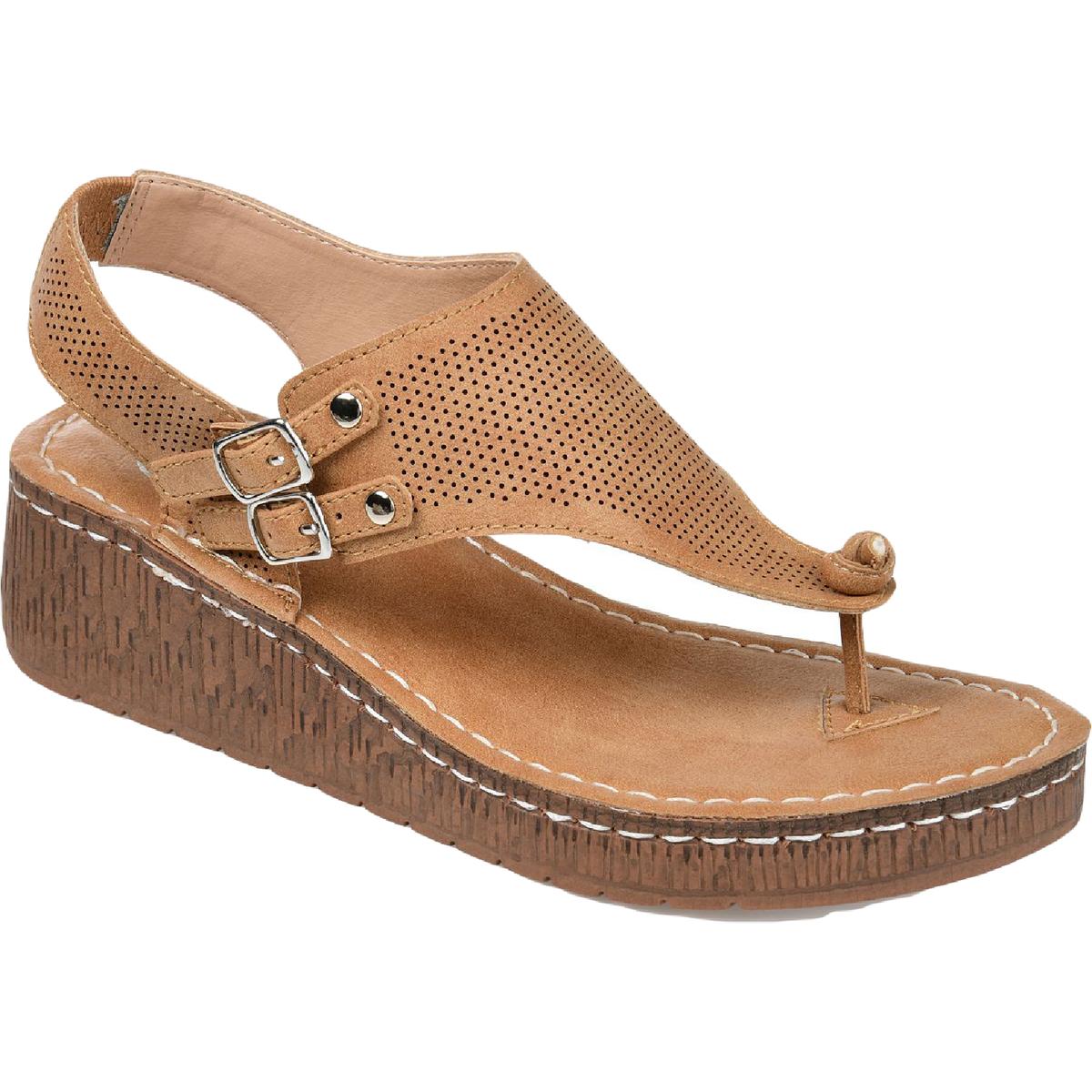 Mckell Womens Buckle Wedge Sandals Tan