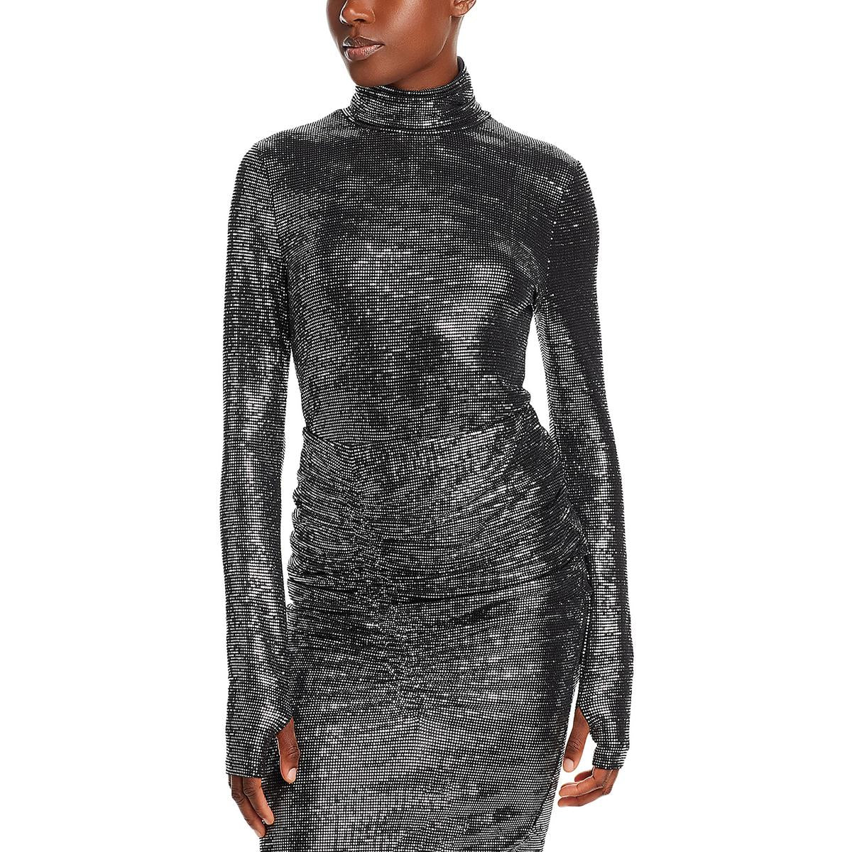 Womens Sequined Long Sleeve Turtleneck Top