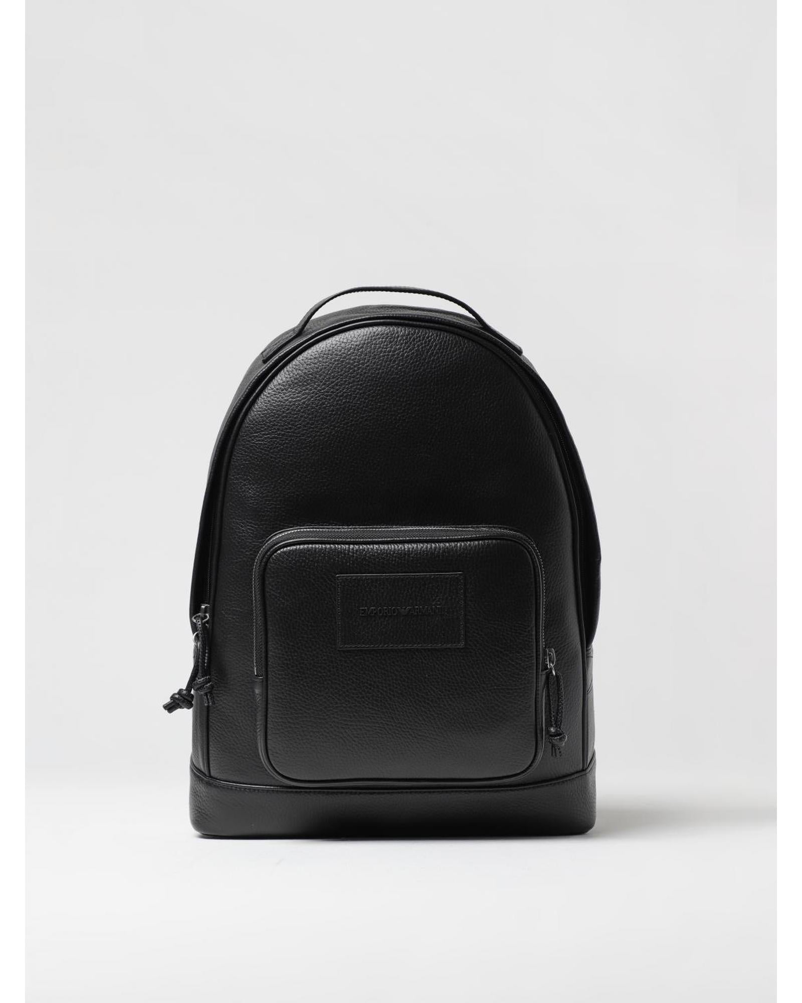 Emporio Armani Leather Backpack Men Black ONE SIZE Black