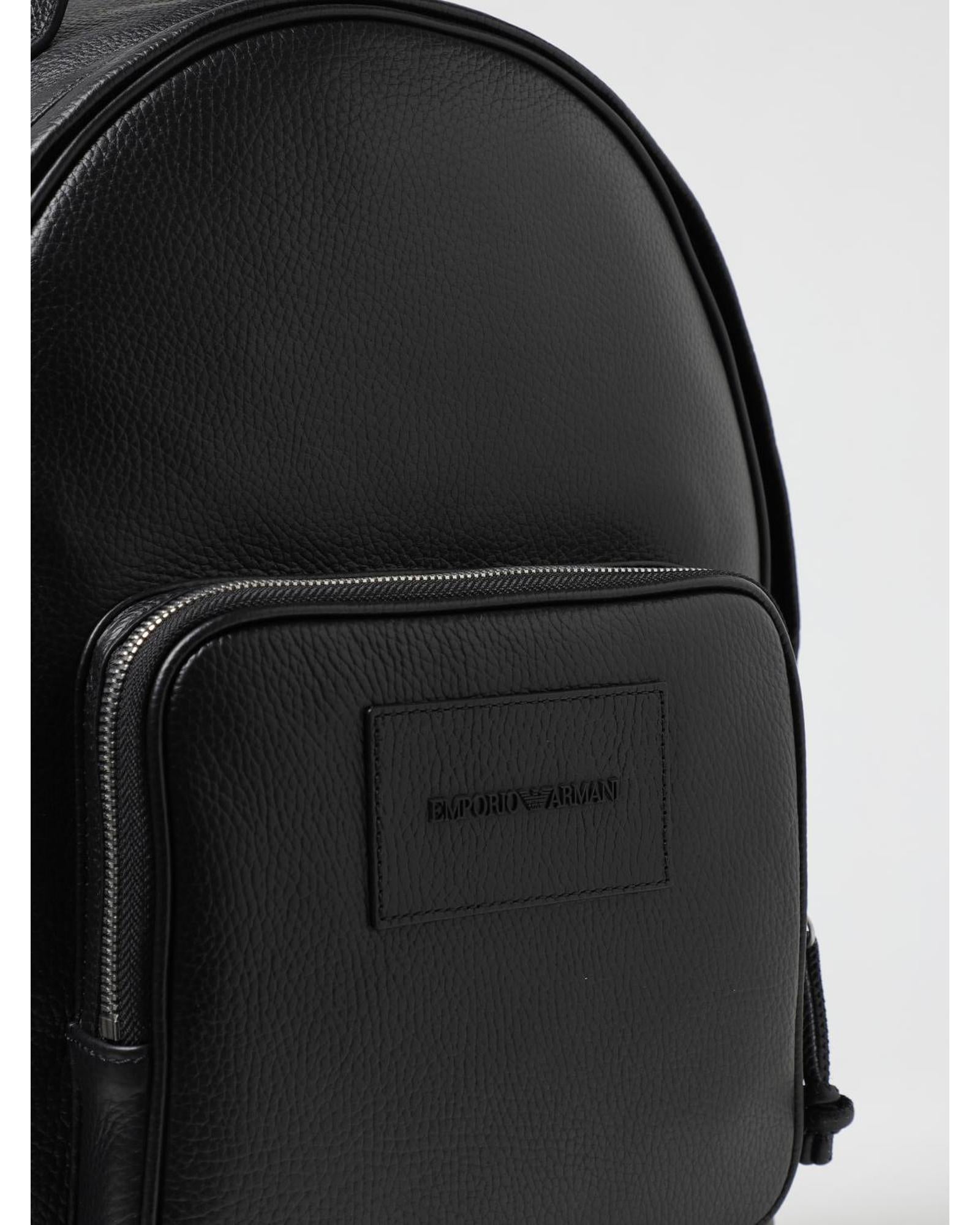 Emporio Armani Leather Backpack Men Black