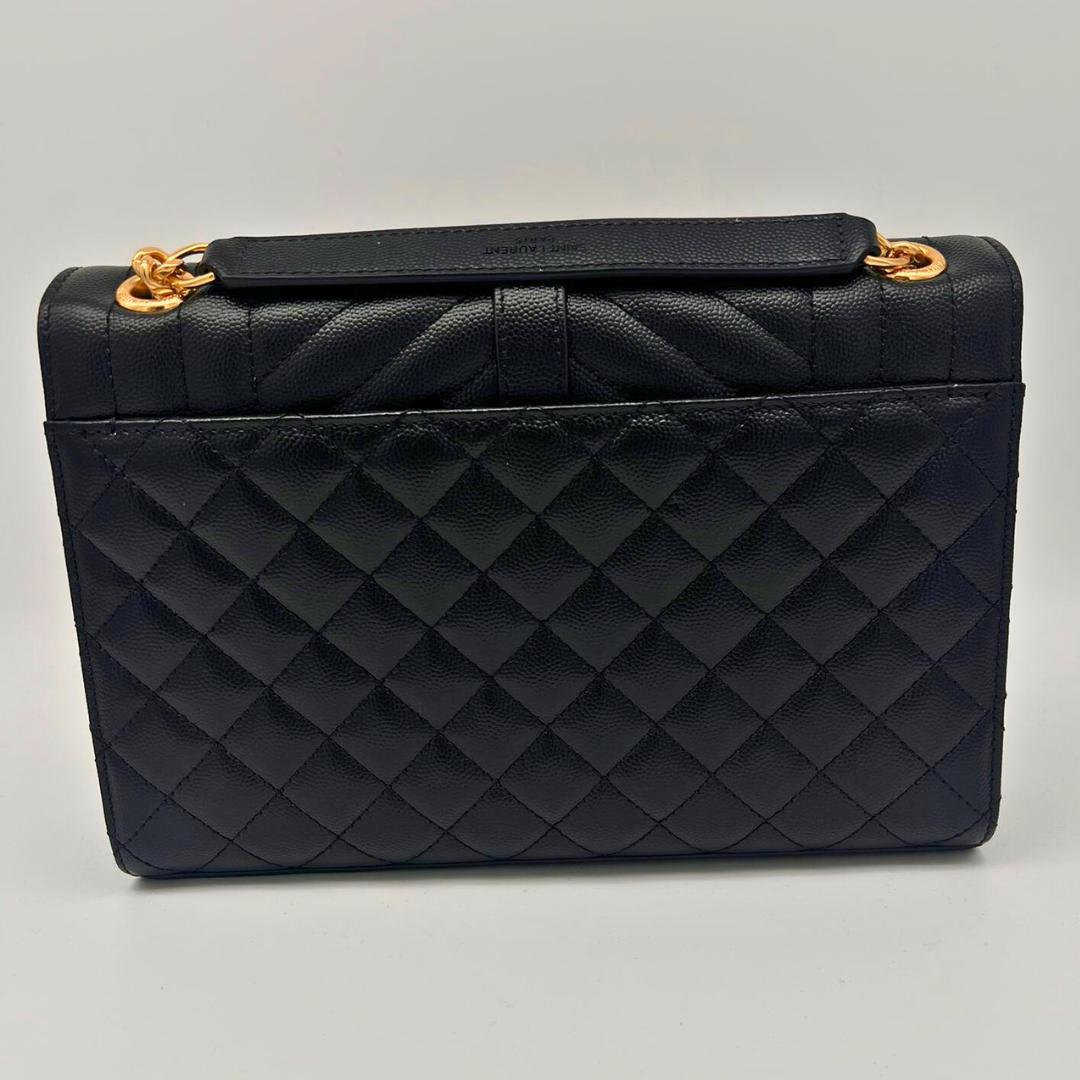 YSL ENVELOPE IN QUILTED LEATHER GRAIN DE POUDRE MEDIUM 600185 - BLACK/GOLD