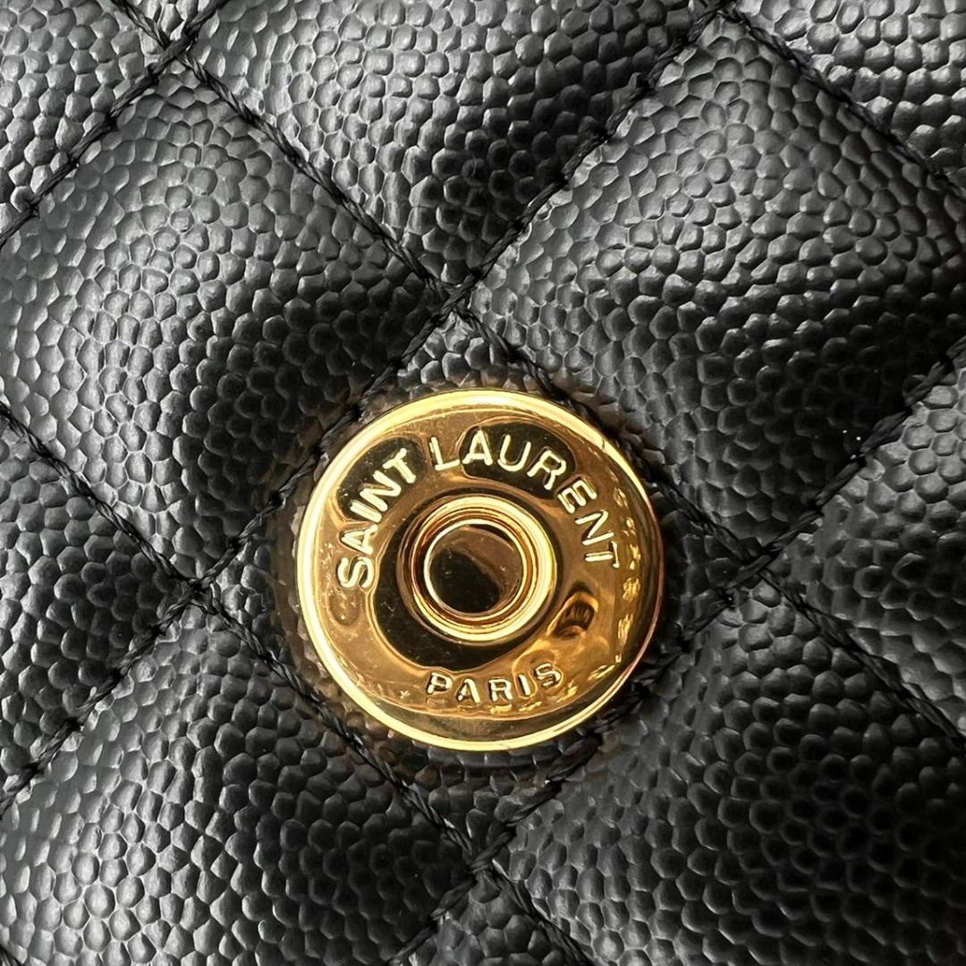 YSL ENVELOPE IN QUILTED LEATHER GRAIN DE POUDRE MEDIUM 600185 - BLACK/GOLD