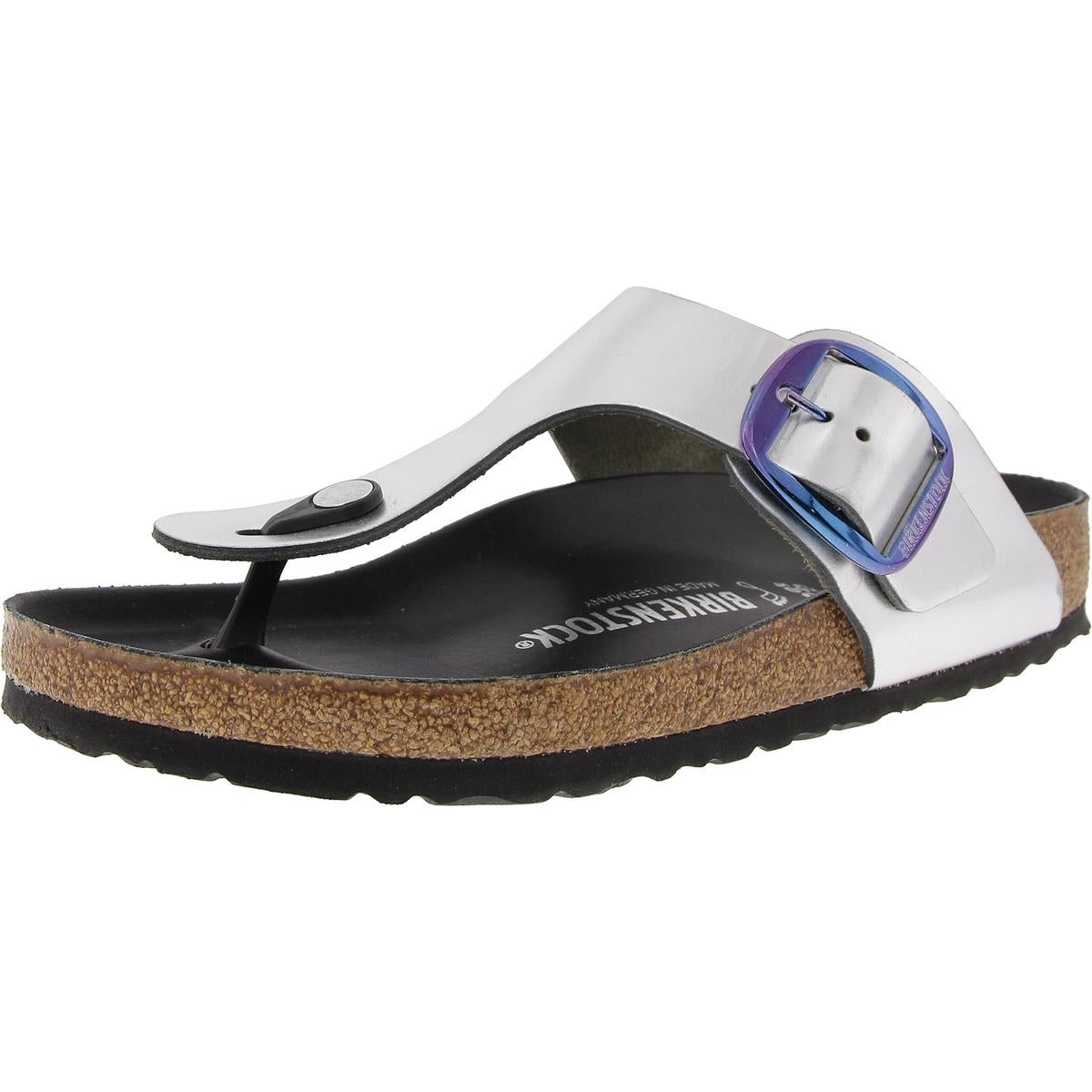 Gizeh Big Buckle Womens Adjustable Faux Leather Slide Sandals