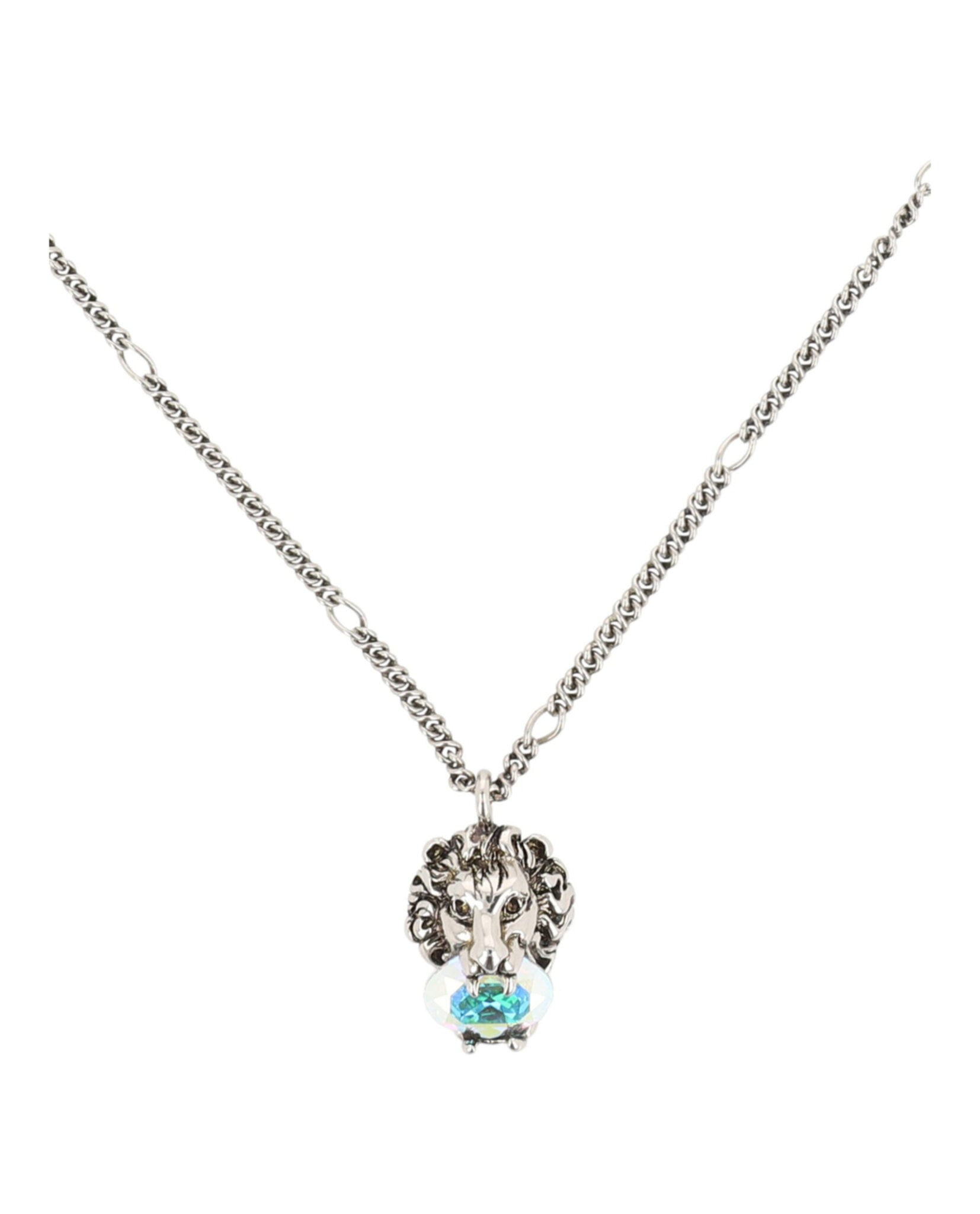 Gucci Unisex-Adult Lion Head Crystal-Embellished Necklace