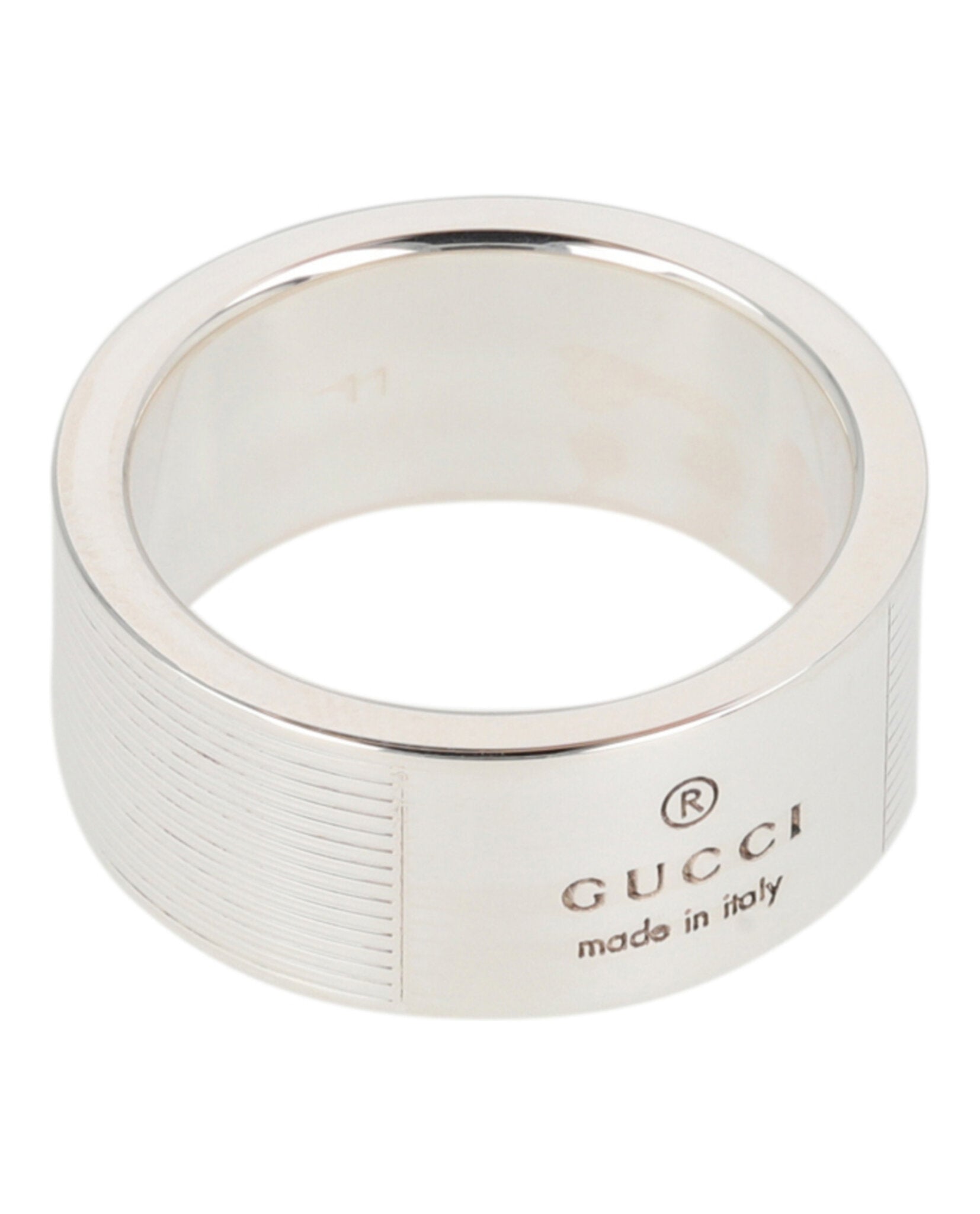 Gucci Womens Ridged Sterling Silver Ring