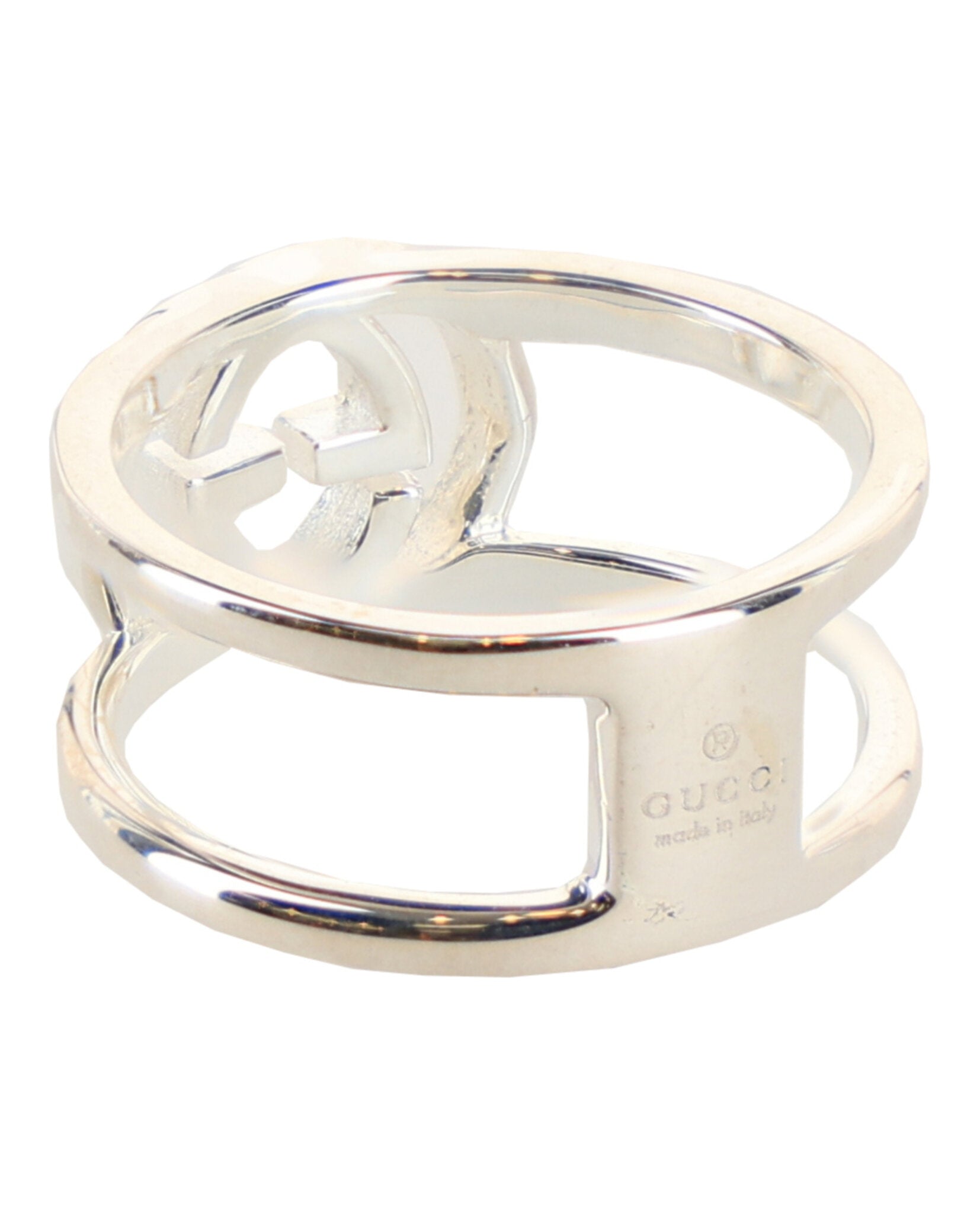 Gucci Womens Interlocking G Cutout Silver Ring