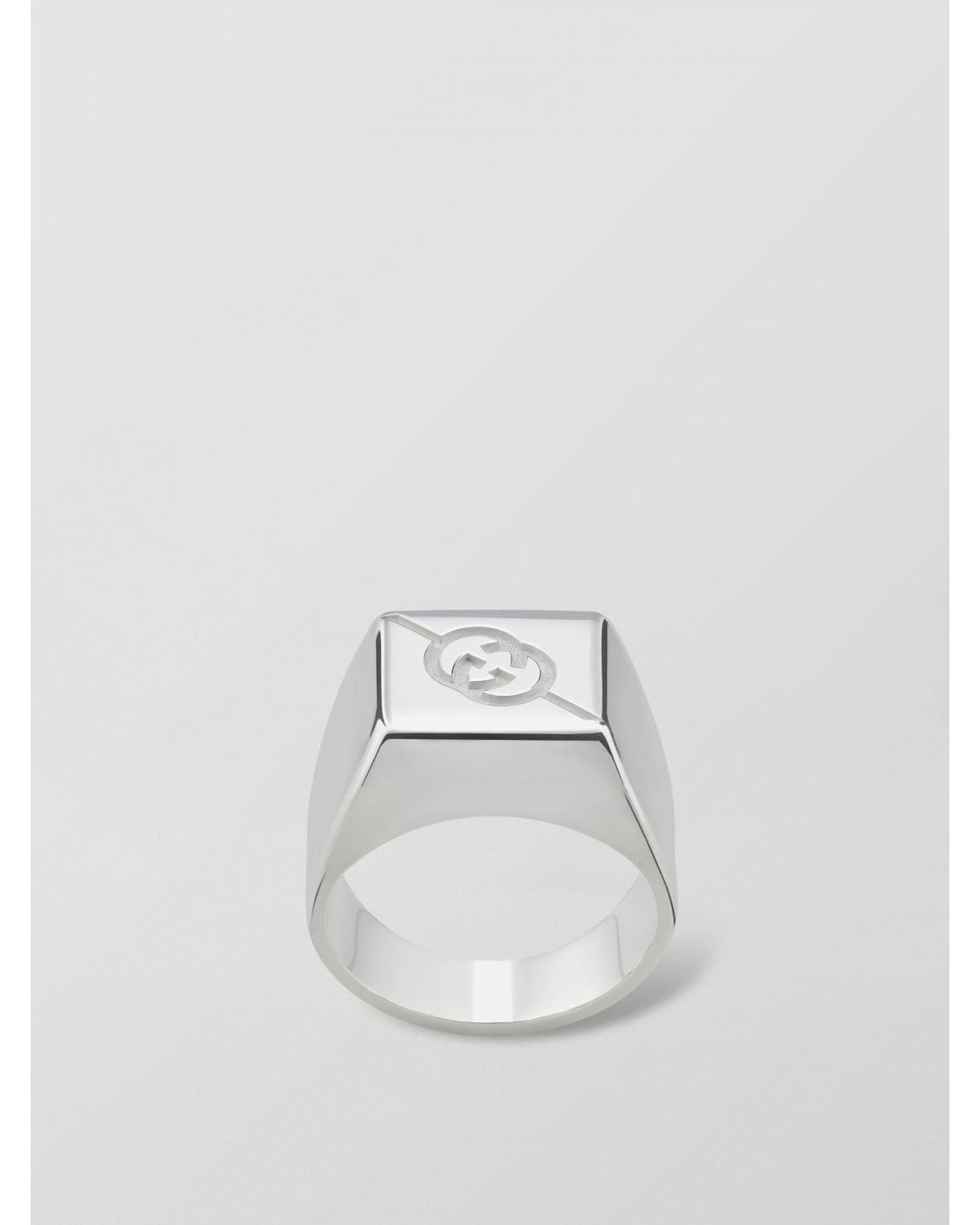 Gucci Signet Ring Logo Engraved Women Silver Jewelry Silver
