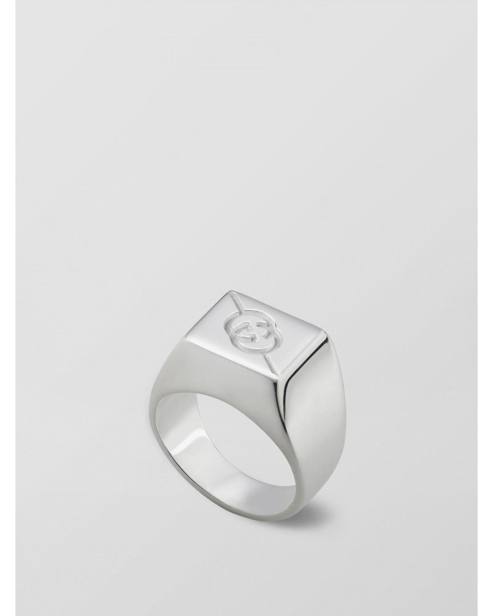 Gucci Signet Ring Logo Engraved Women Silver Jewelry