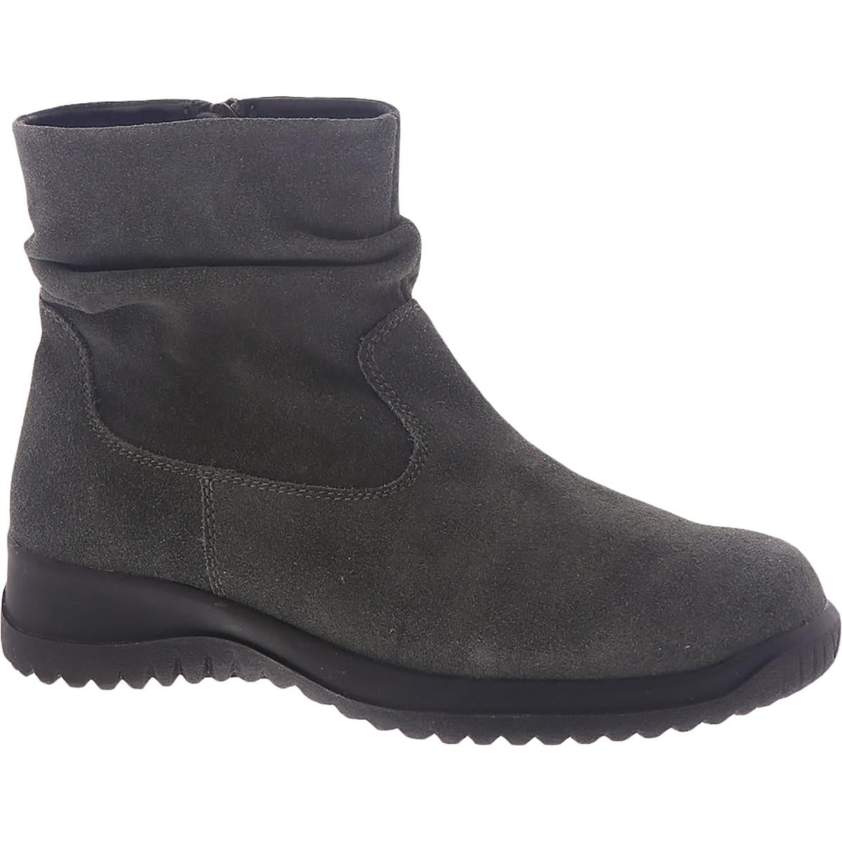 Boston Souch Womens Suede Side Zipper Ankle Boots Grey