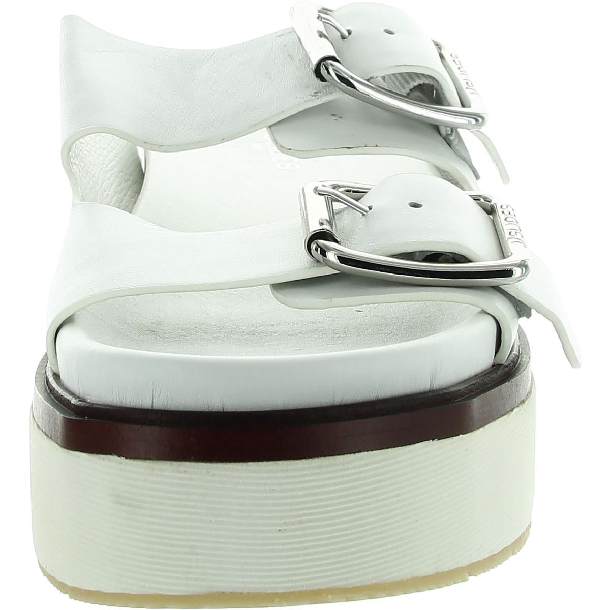 Womens Buckle Leather Flatform Sandals