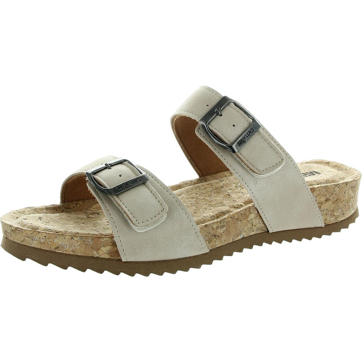 Presely Womens Buckle Faux Leather Slide Sandals
