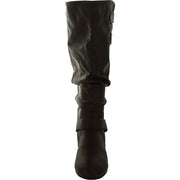 Womens Faux Leather Ruched Knee-High Boots