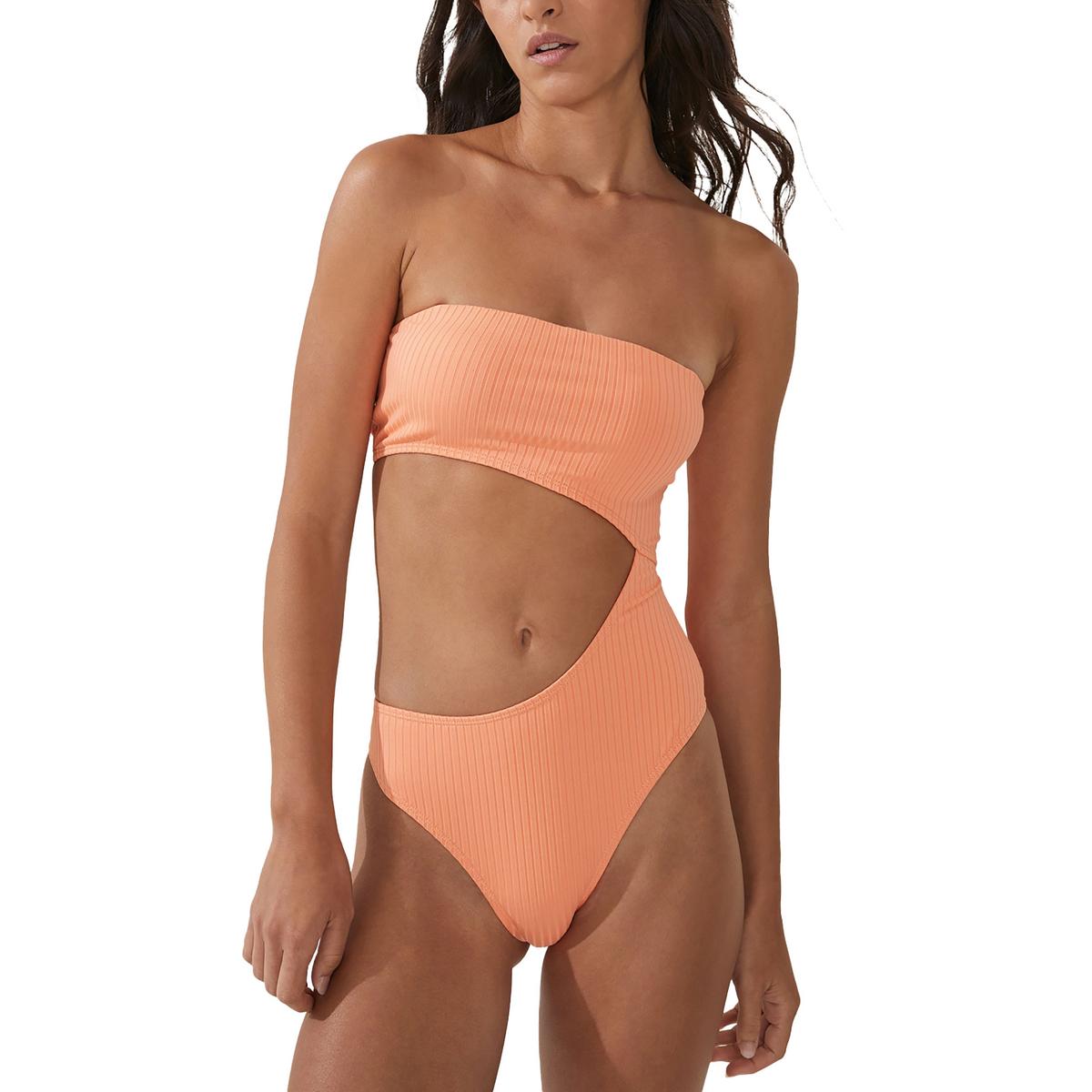 Womens Ribbed Removable Straps One-Piece Swimsuit