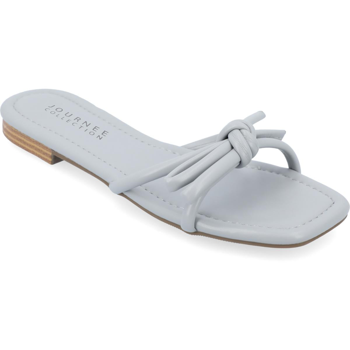 Womens Faux Leather Slip On Flatform Sandals Blue
