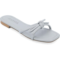 Womens Faux Leather Slip On Flatform Sandals Blue