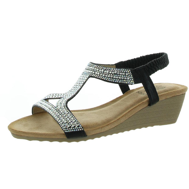 Coretta Womens Slingback T-Strap Wedge Sandals
