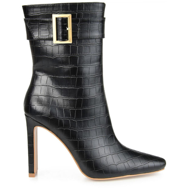 Elanie Womens Crocodile Print Heel Mid-Calf Boots