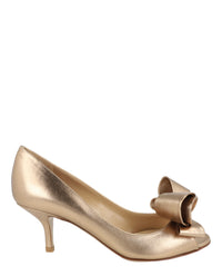 Valentino Womens Metallic Bow Peep-Toe Pumps