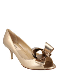 Valentino Womens Metallic Bow Peep-Toe Pumps