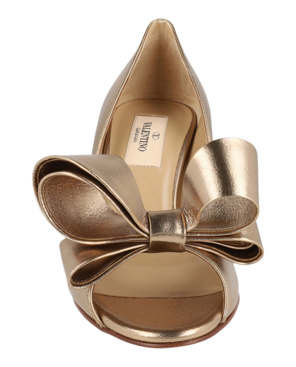 Valentino Womens Metallic Bow Peep-Toe Pumps