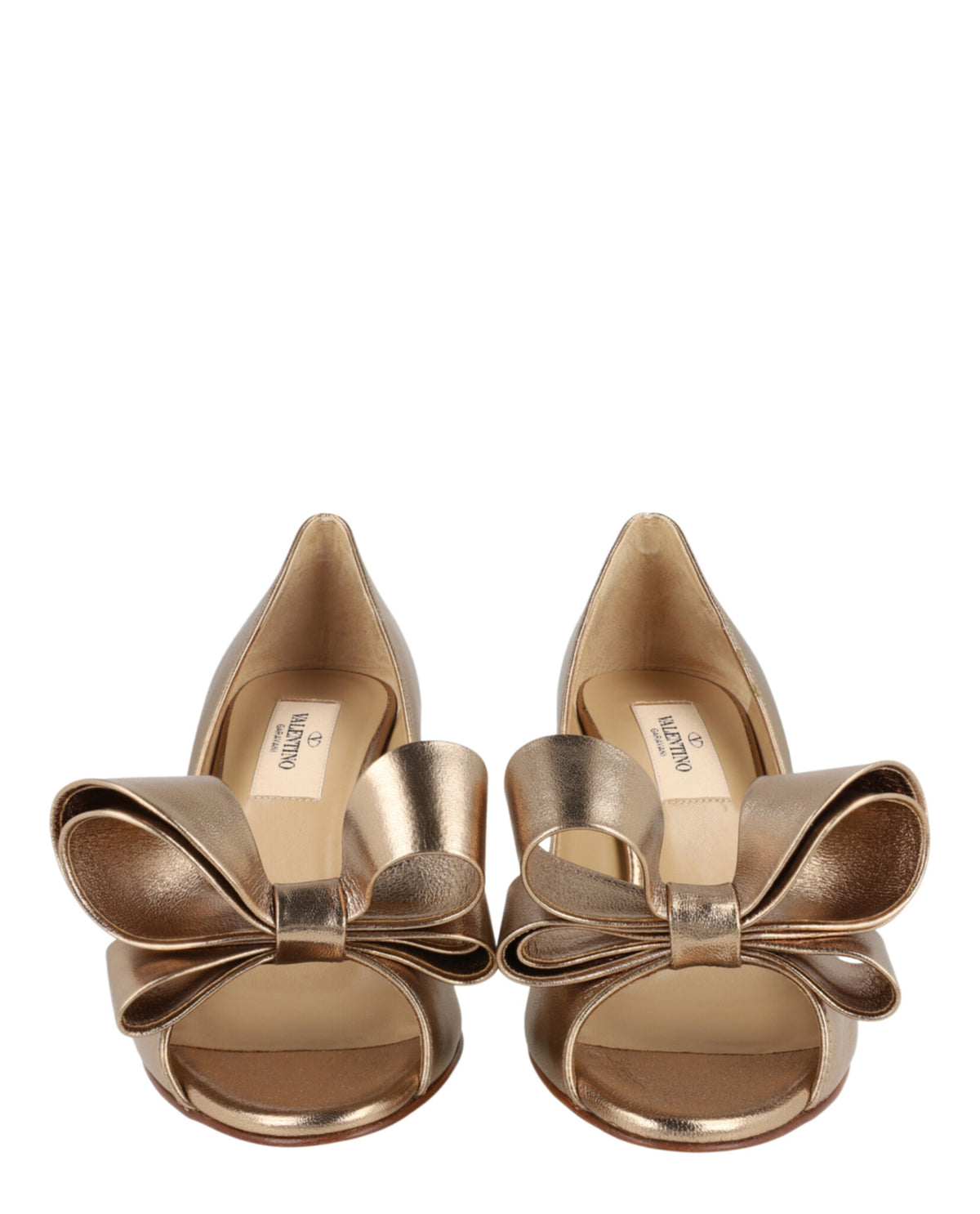 Valentino Womens Metallic Bow Peep-Toe Pumps