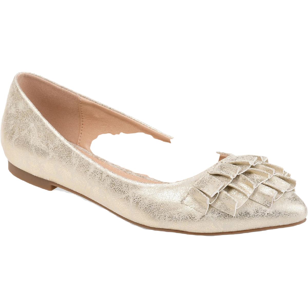 Judy Womens Ruffled Faux Leather Ballet Flats