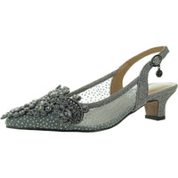 Womens Embellished Metallic Slingback Heels 5 Medium Silver