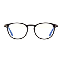 Tom Ford Eyeglasses Round Full Rim, Shiny Black Frame and Clear/Blue-Light Block Lenses Lens FT5803-B001