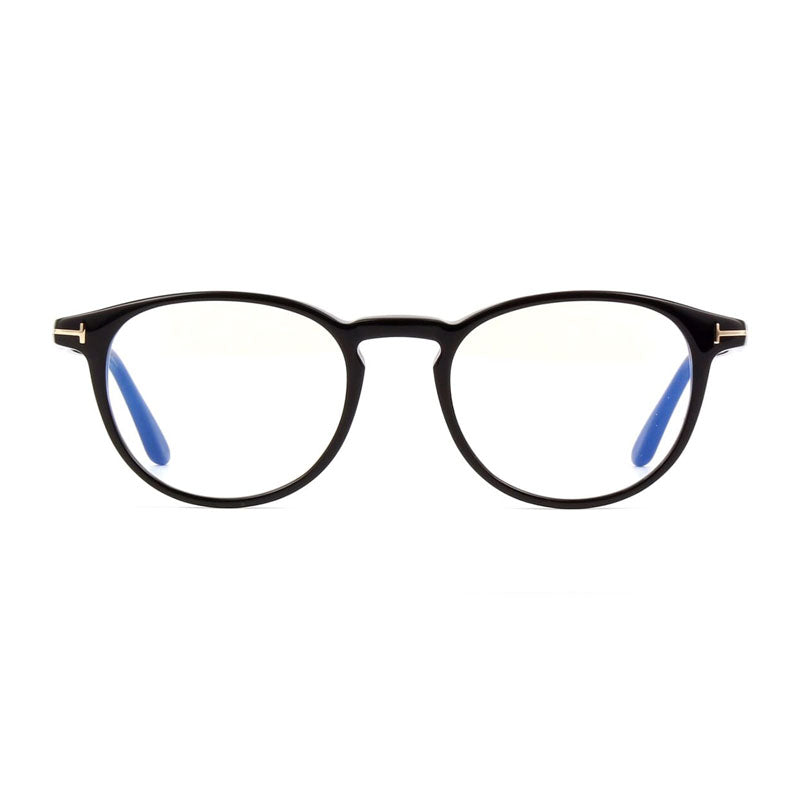 Tom Ford Eyeglasses Round Full Rim, Shiny Black Frame and Clear/Blue-Light Block Lenses Lens FT5803-B001