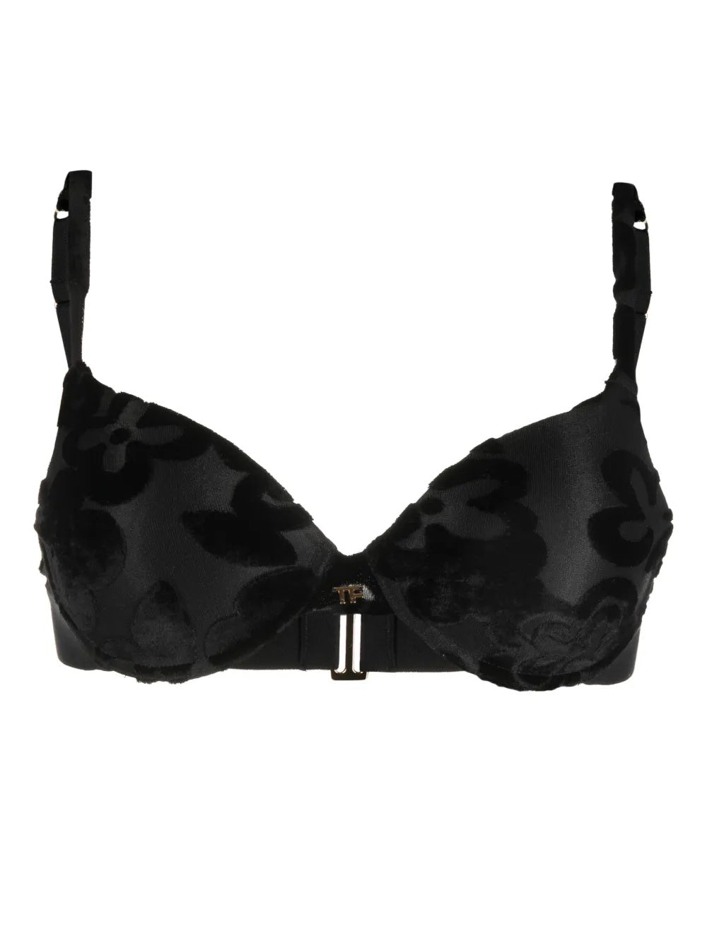 Tom Ford Velvet-Effect Embossed TF Logo Balconette Bra