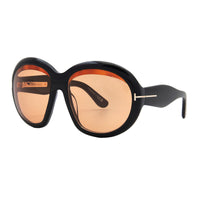 Tom Ford Sunglasses Oval Full Rim, Shiny Black Frame and Brown Lens FT119301E