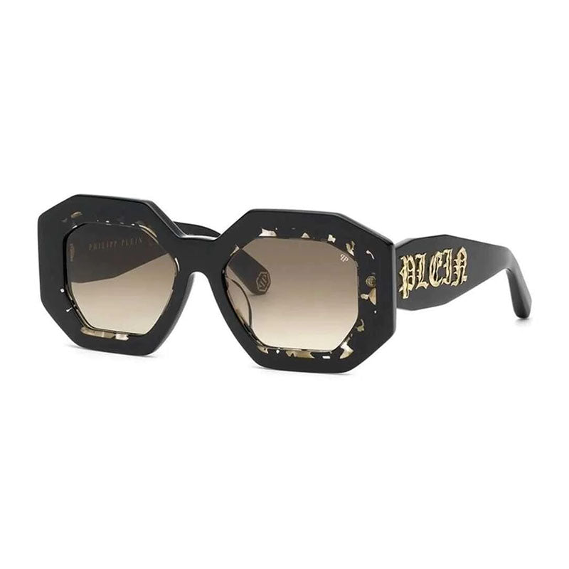 Philipp Plein Sunglasses Geometric Full Rim, Black Frame and Green Gradient Lens SPP098M0700
