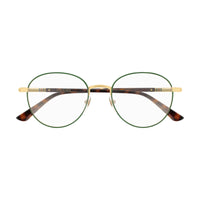 Gucci Eyeglasses Round Full Rim, Green/Gold Frame and Clear Demo Lenses Lens GG0392O004