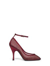 Alaïa Women Burgundy Mesh Strappy Pumps