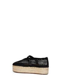 Alaïa Women Black Fishnet And Patent Leather Wedge Espadrilles