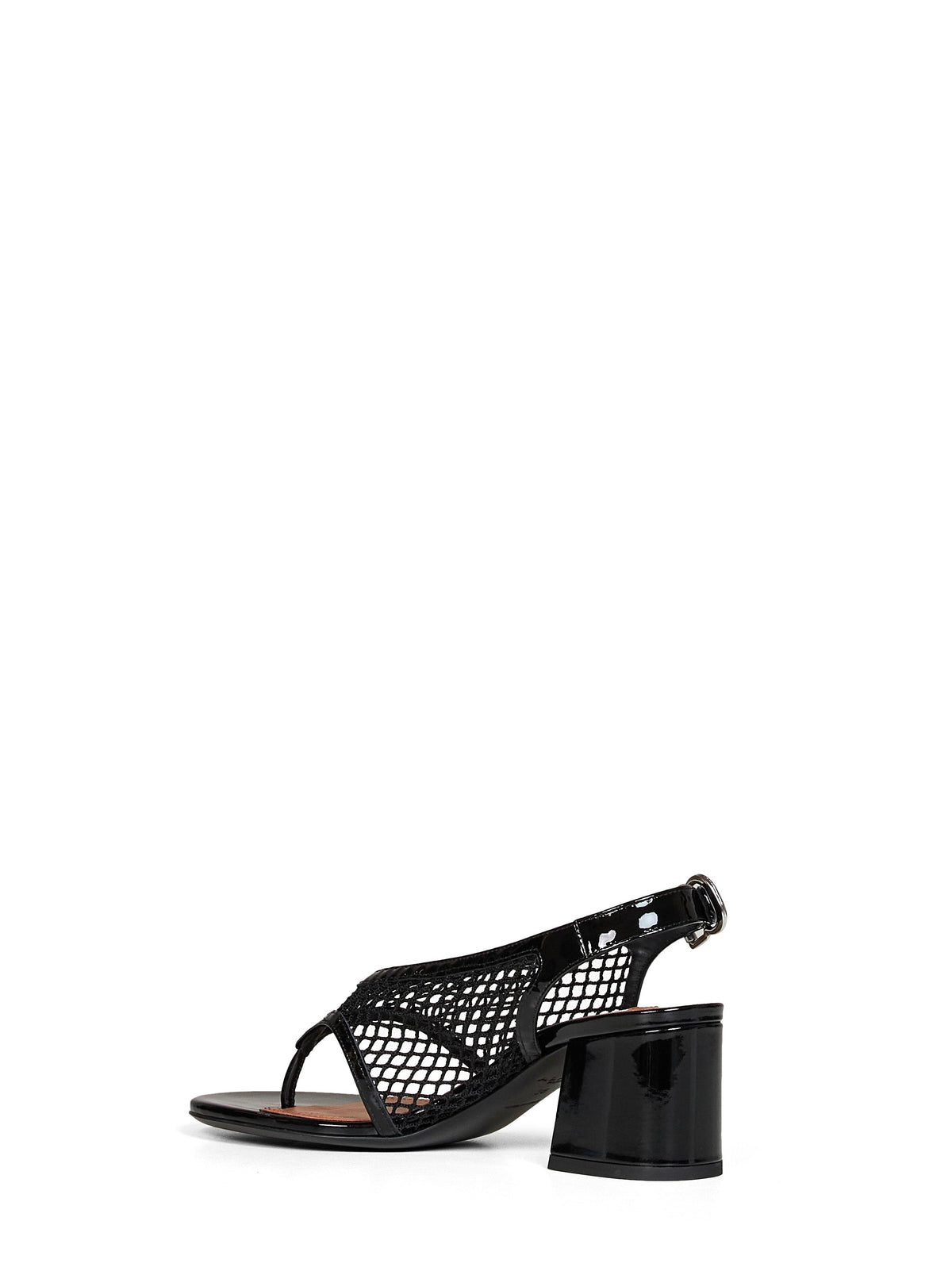 ALAÏA Alaïa Women Black Fishnet And Patent Leather Heeled Thong Sandals