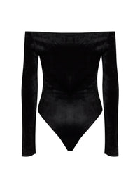 Alaïa Women Black Velvet Off-The-Shoulder Bodysuit