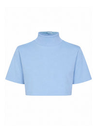 Alaïa Women Sky Blue Cotton Jersey Cropped T-Shirt