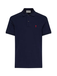 Ami Paris Men Midnight Blue Cotton Piqué Ami De Cœur Polo Shirt