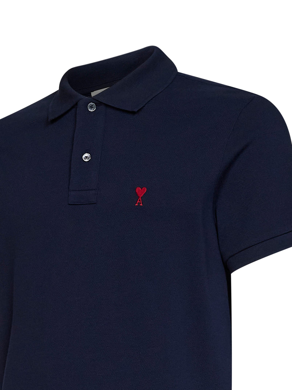 Ami Paris Men Midnight Blue Cotton Piqué Ami De Cœur Polo Shirt