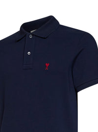 Ami Paris Men Midnight Blue Cotton Piqué Ami De Cœur Polo Shirt