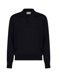 Ami Paris Men Black Extra-Fine Merino Wool Knit Ami De Cœur Polo Shirt