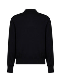 Ami Paris Men Black Extra-Fine Merino Wool Knit Ami De Cœur Polo Shirt
