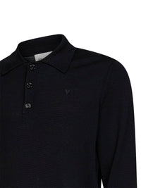 Ami Paris Men Black Extra-Fine Merino Wool Knit Ami De Cœur Polo Shirt