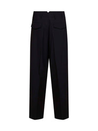 Ami Paris Men Black Wool Serge Double-Pleat Wide Trousers