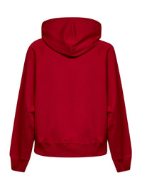 Ami Paris Men Red Loopback Cotton Hoodie With Ami Paris Embroidery