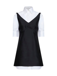 Balenciaga Women Black Wool And Silk Blend Mini Hybrid Shirt Dress