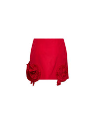 Blumarine Women Red Taffeta Mini Skirt With 3D Roses