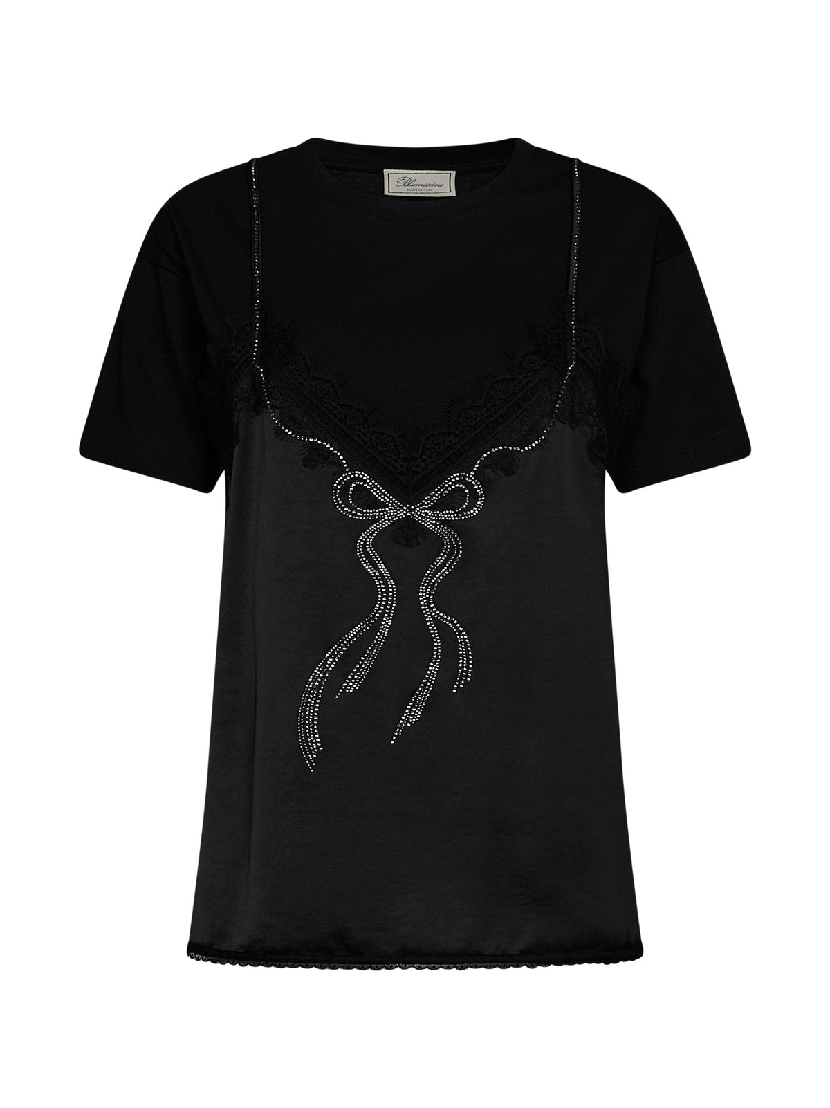 BLUMARINE Blumarine Women Black Jersey T-Shirt With Top-Effect Applique