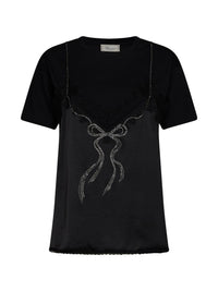 BLUMARINE Blumarine Women Black Jersey T-Shirt With Top-Effect Applique